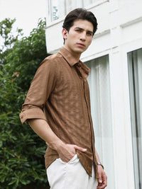 Campus Sutra Comfort Textured Spread Collar Casual Shirt