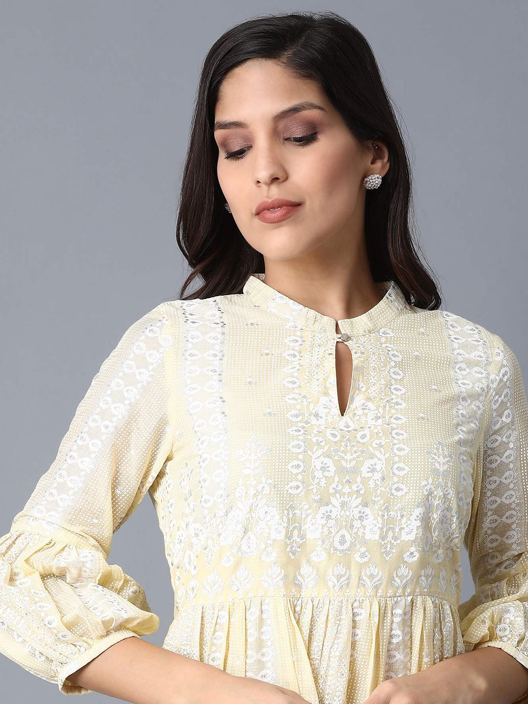 W Women Yellow Solid Empire Dress