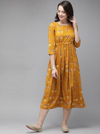 Anouk Women Mustard Yellow Printed A-Line Kurta