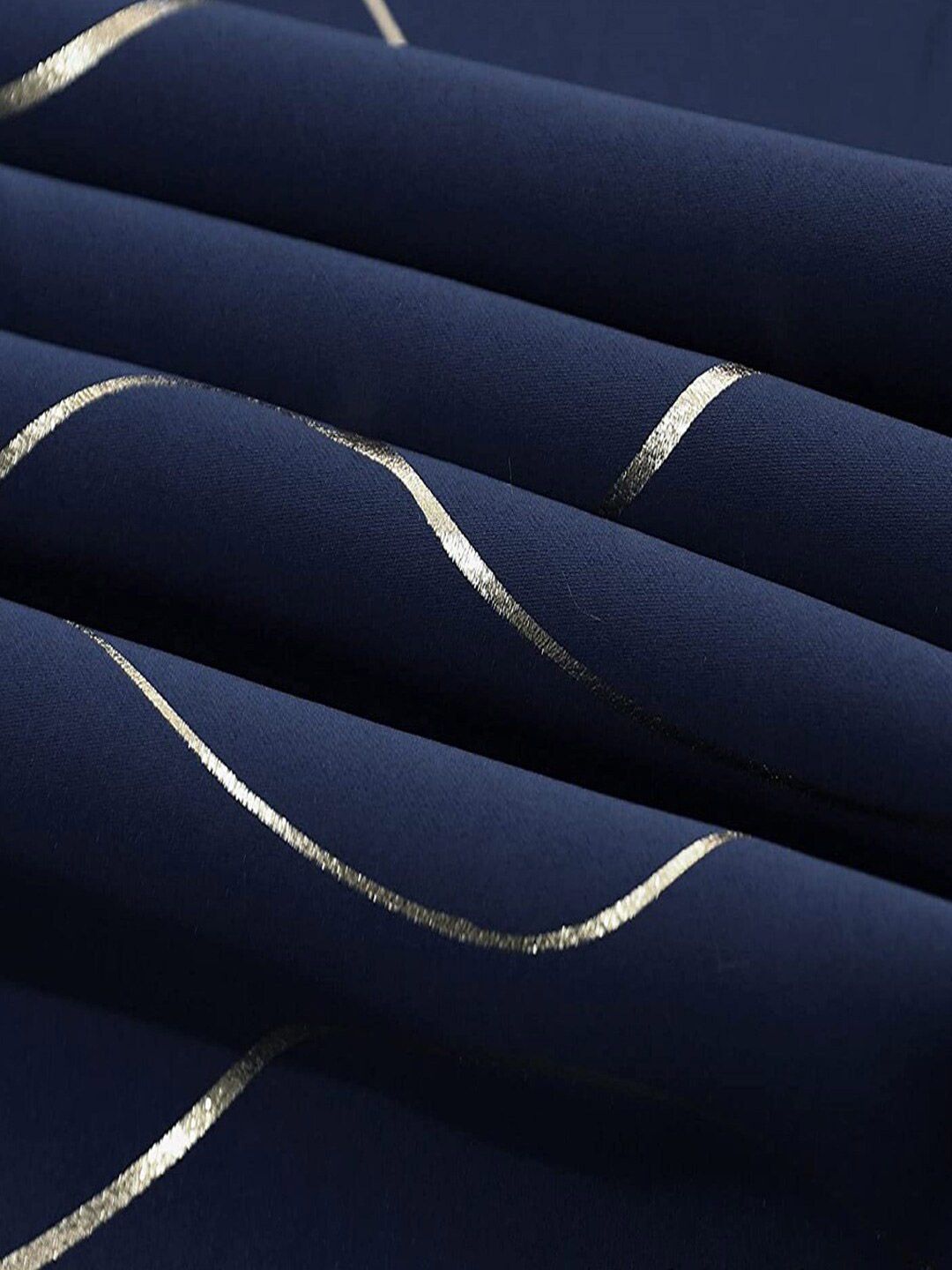 URBAN SPACE Gold Foil Navy Blue & Gold-Toned Printed Black Out Door Curtain