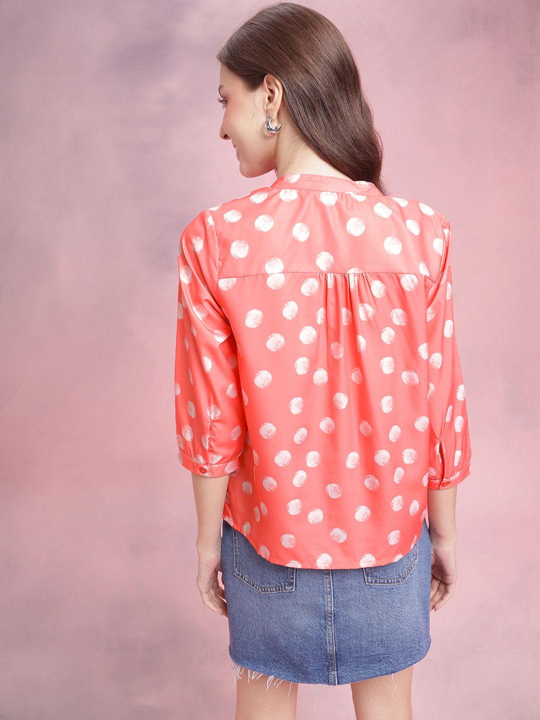 DressBerry Polka Dot Print Shirt Style Top