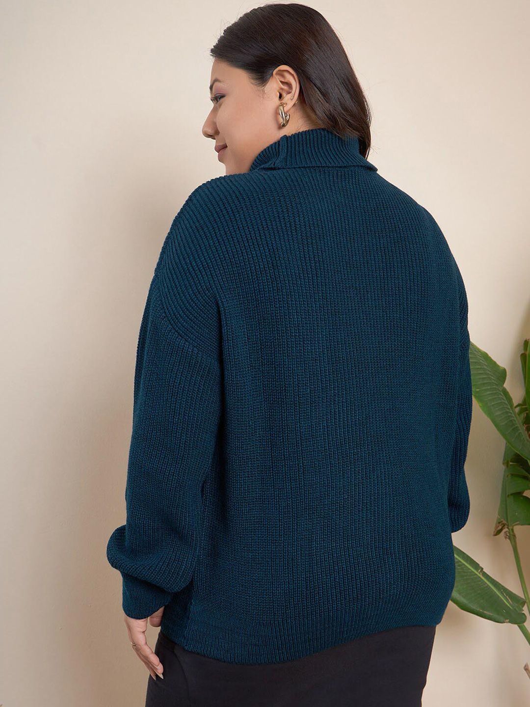 Curvy Street Plus Saiz Ribbed Turtle Neck Acrylic Pullover