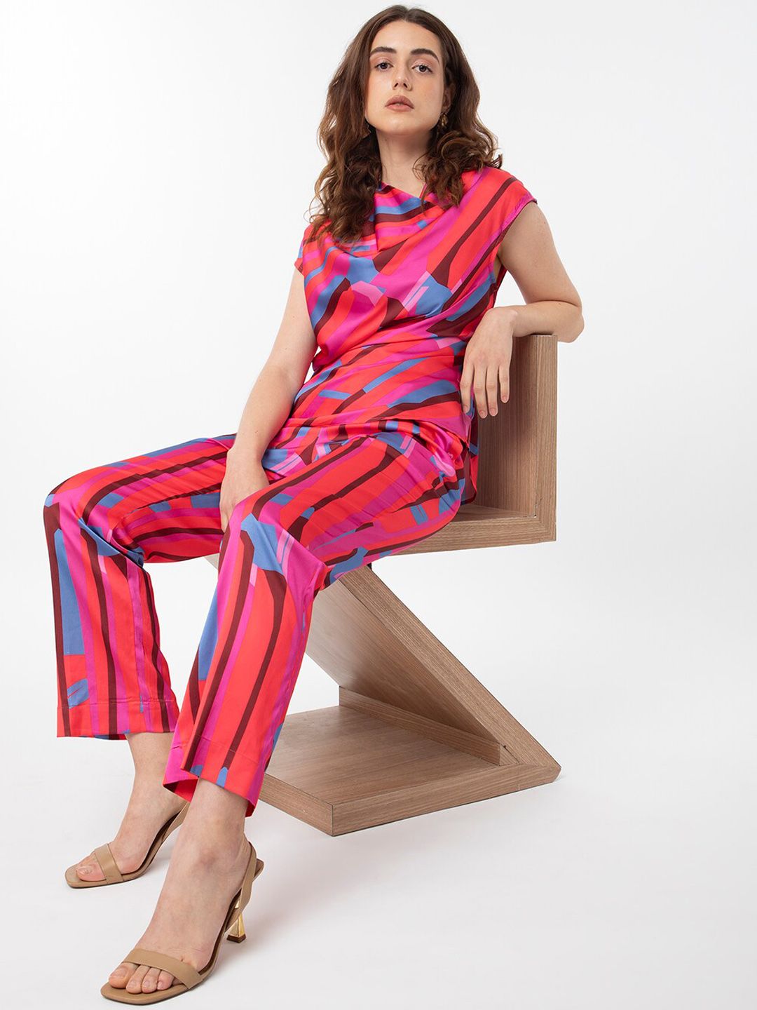 RAREISM Printed Satin Pleated Trousers