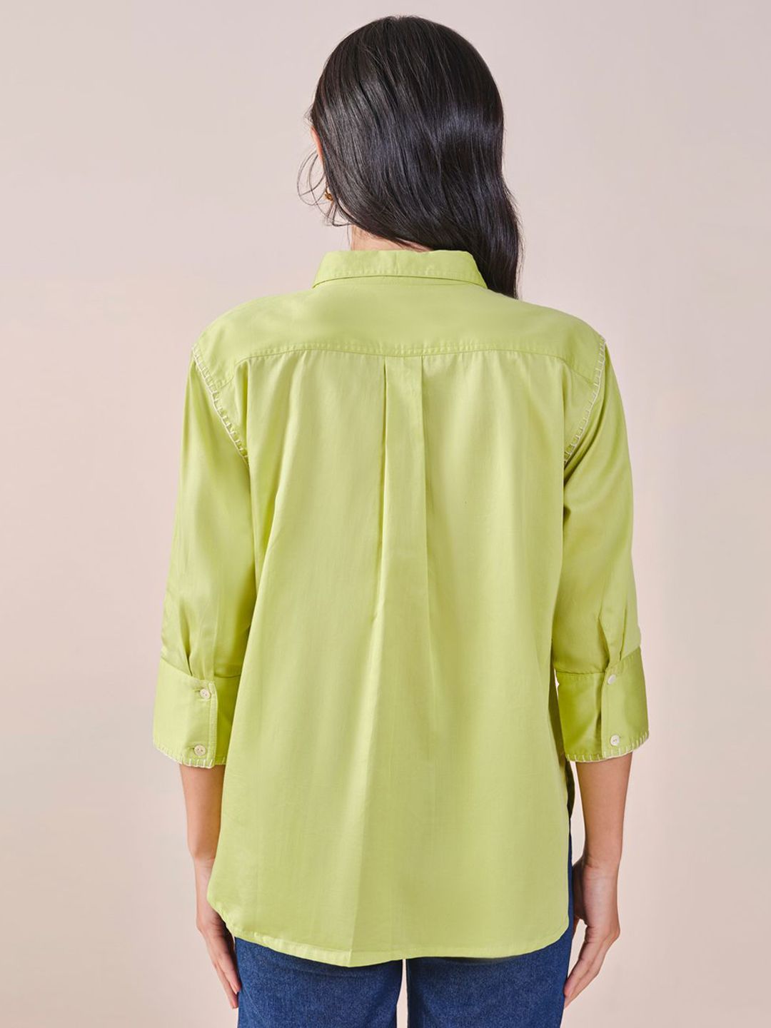 AND pure cotton shirt collar cuffed sleeves shirt Style Top