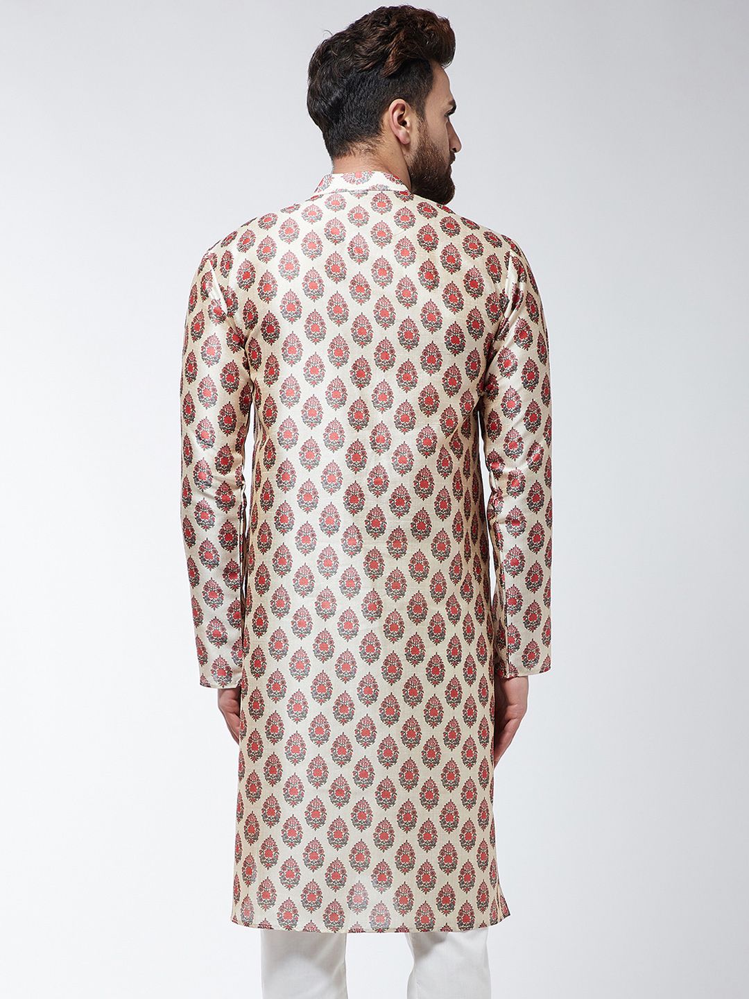 SOJANYA Men Red & Beige Printed Straight Kurta