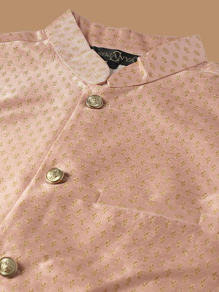 SOJANYA Etnik Sulam Labuci Kapas Tulen Kurta & Churidar Dengan Jaket Nehru