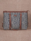 ZOUK Navy Blue & Beige Floral Print Leather Handcrafted 16 Inch Sustainable Laptop Bag