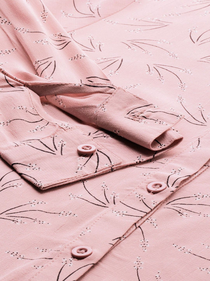 DressBerry Women Pink & Black Printed Casual Shirt