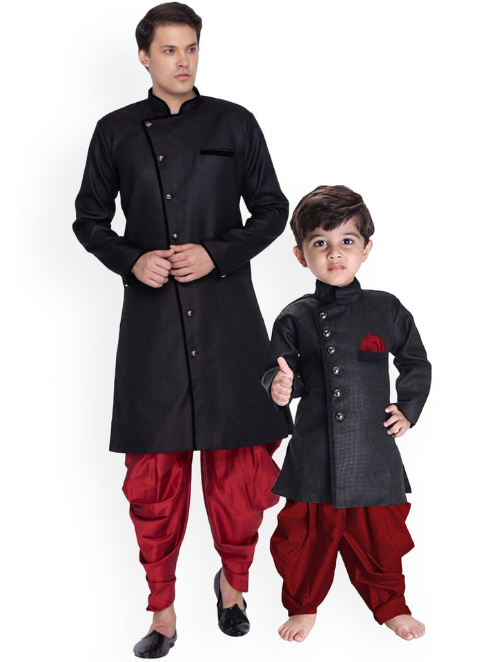 VASTRAMAY Boys Mandarin Collar Jute Cotton Sherwani Set