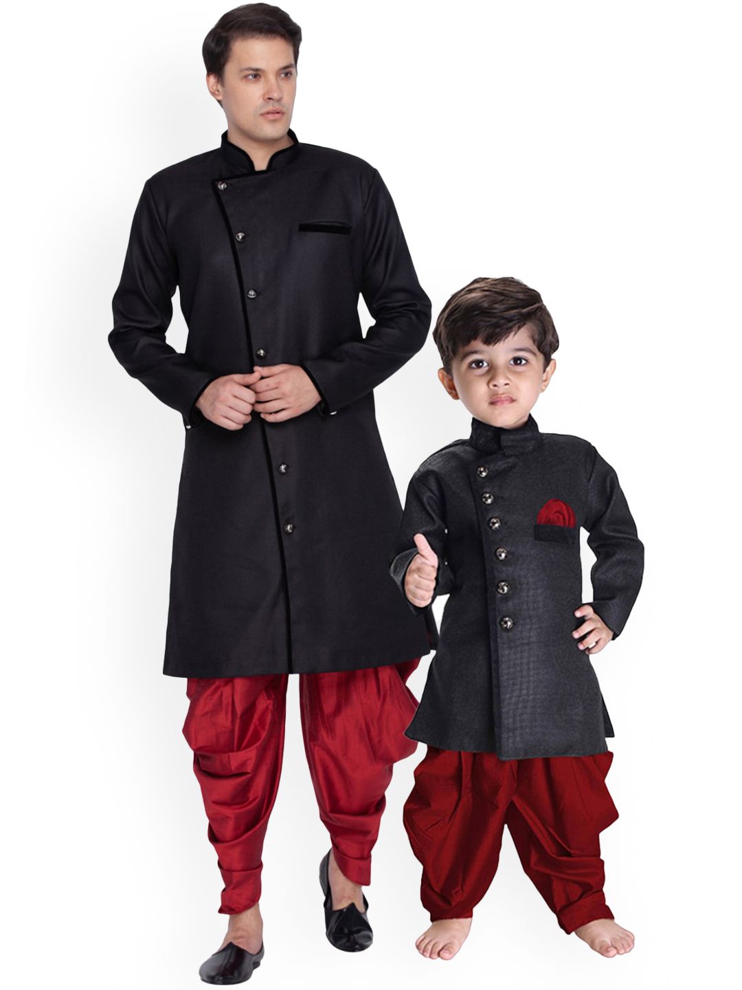 VASTRAMAY Boys Mandarin Collar Jute Cotton Sherwani Set