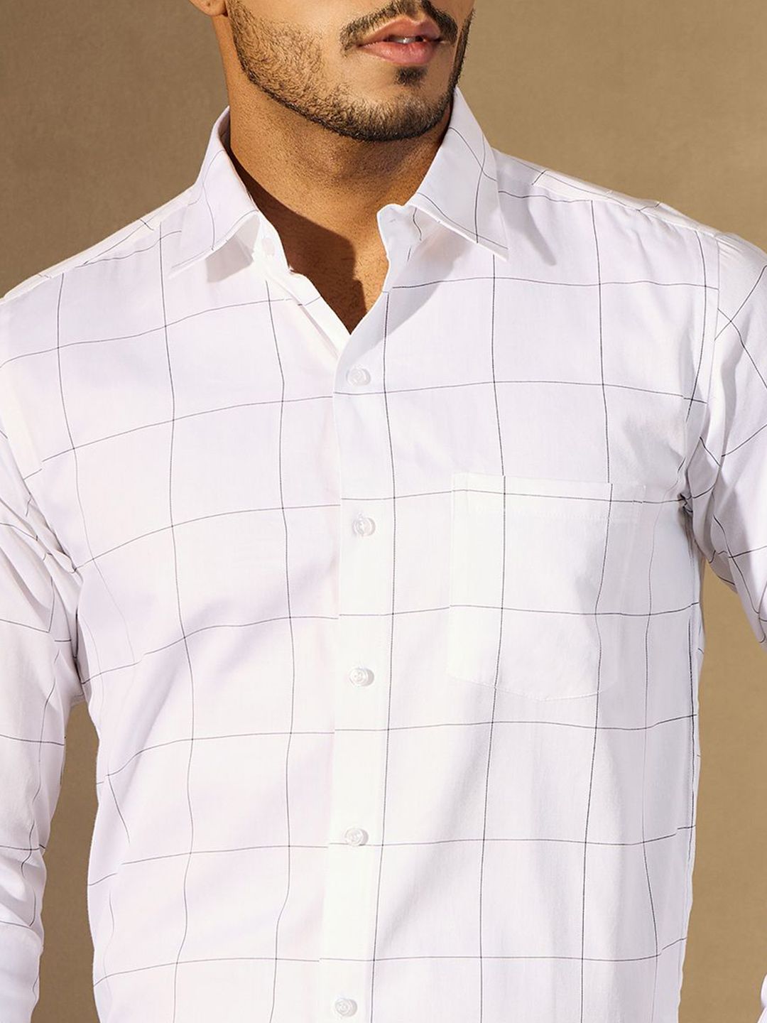 DENNISON Men Windowpane Checked Spread Collar Smart Formal Shirt