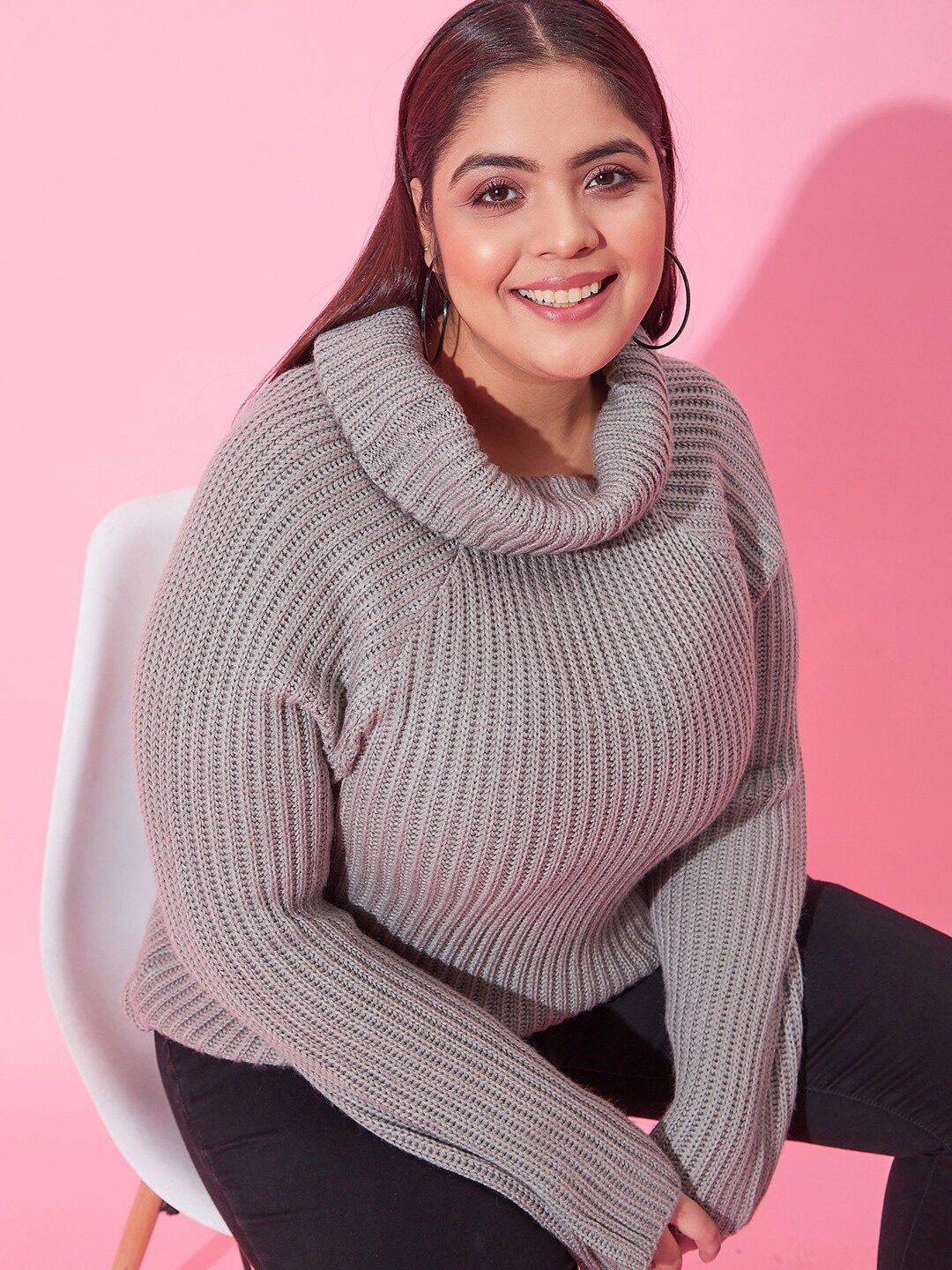 CURVY STREET Women Plus Size Ribbed Acrylic Pullover