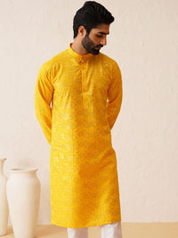 SOJANYA Geometric Woven Design Mandarin Collar Zari Cotton Straight Kurta