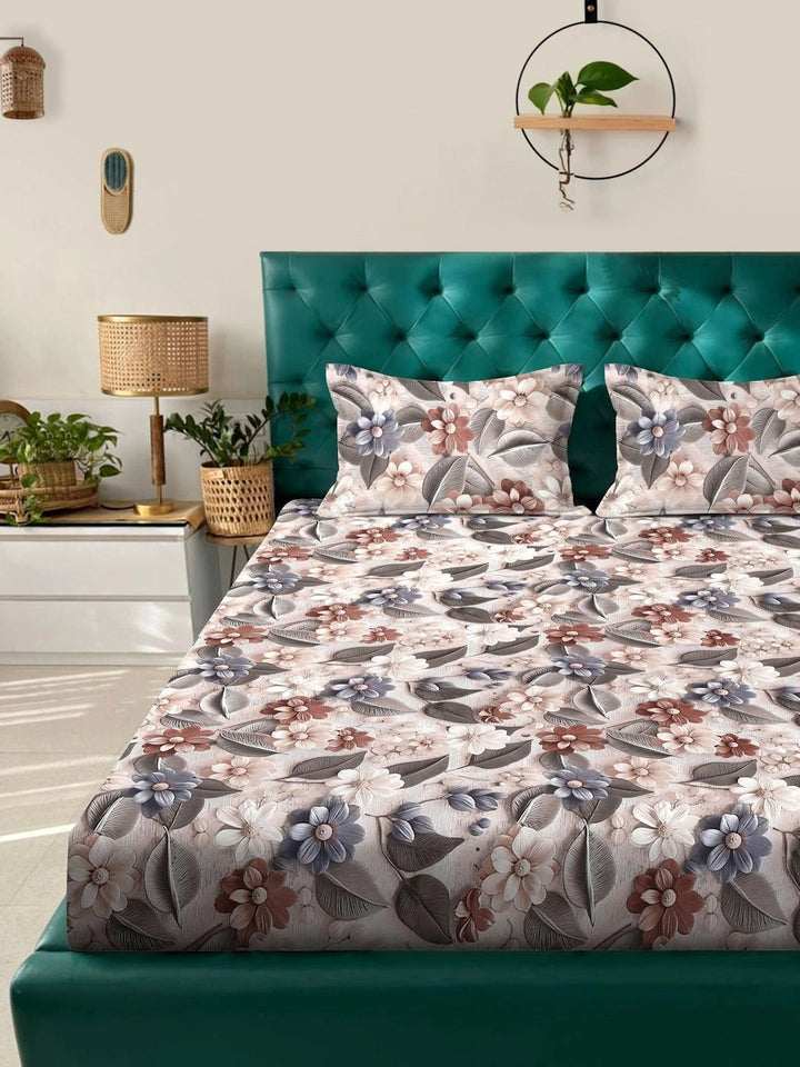 Moda Rapido X KLOTTHE Beige & Brown Floral 300 TC Cadar Katil King dengan 2 Sarung Bantal