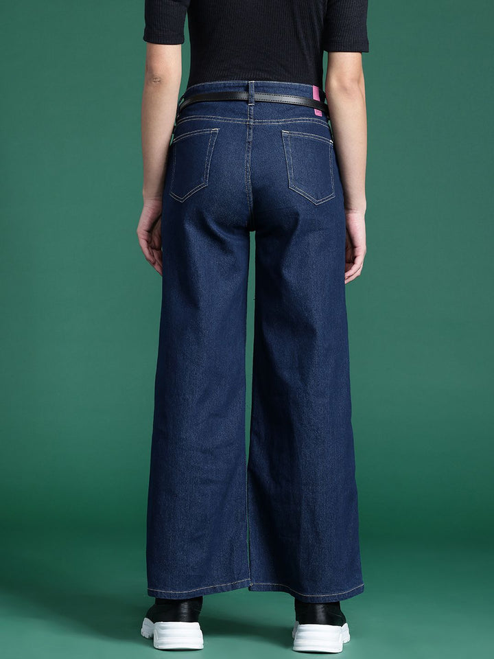 DressBerry Women Stretchable Wide Leg Jeans with Belt