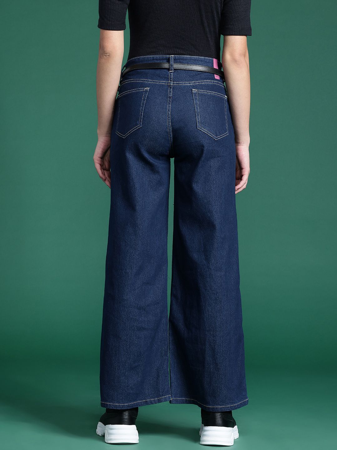 DressBerry Women Stretchable Wide Leg Jeans with Belt