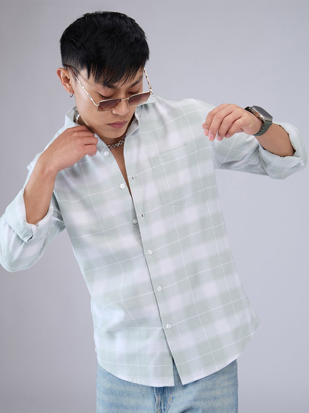 VASTRADO Men Classic Cutaway Collar Tartan Checked Cotton Slim Fit Casual Shirt