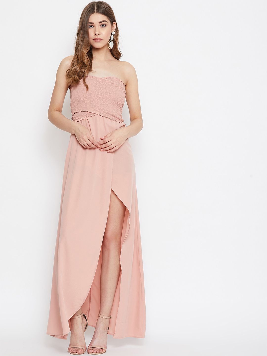 Berrylush Women Pink Smocked Crepe Co-Ords