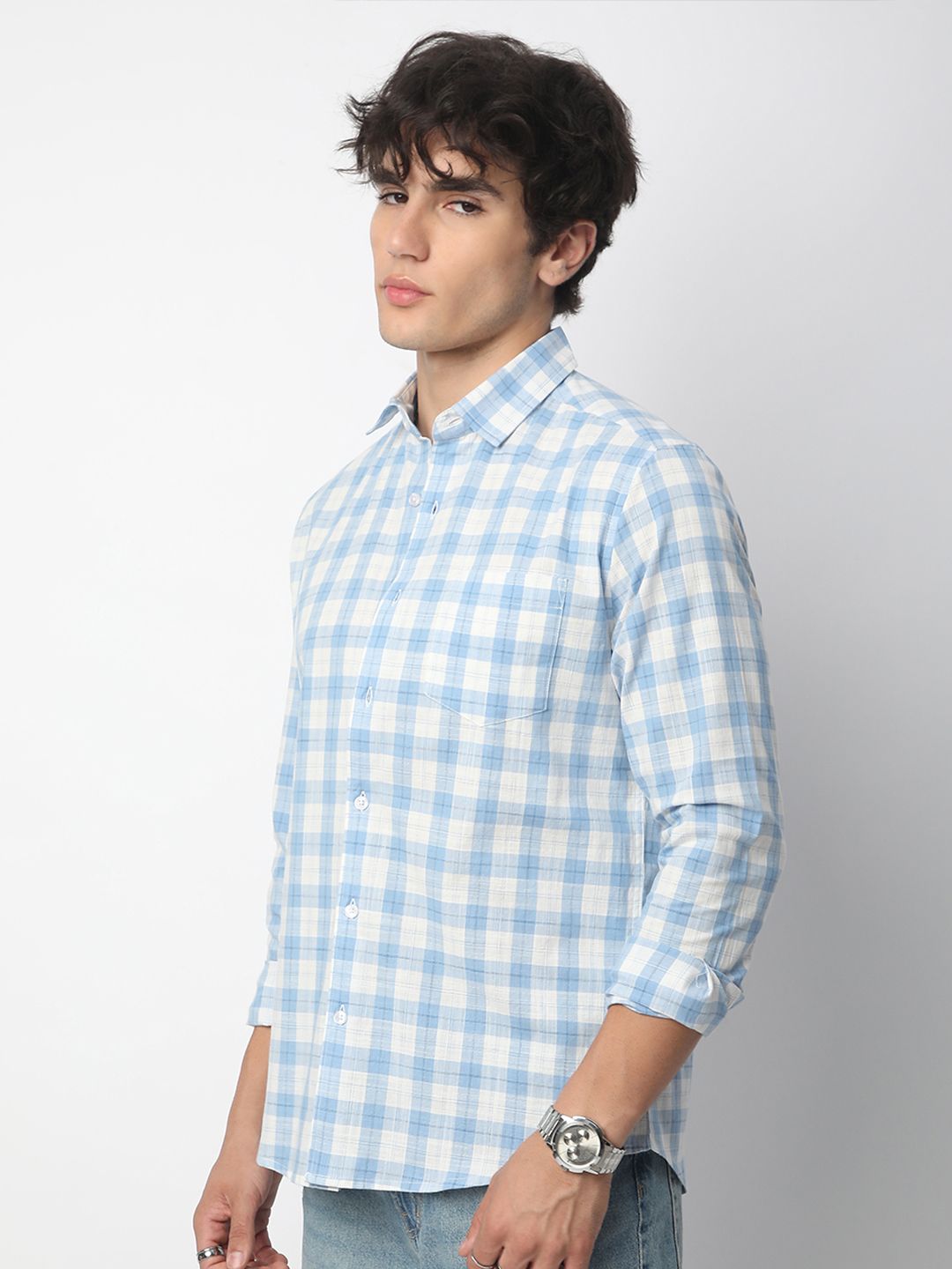 VASTRADO Men Classic Slim Fit Opaque Checked Casual Shirt