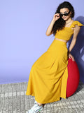 Berrylush Women Mustard Solid Top with Skirt