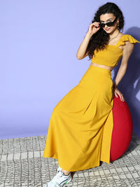 Berrylush Women Mustard Solid Top with Skirt