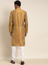SOJANYA Lelaki Mustard Yellow & Brown Floral Thread Work Kurta