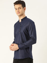 SOJANYA Lelaki Navy Blue Solid Straight Short Kurta