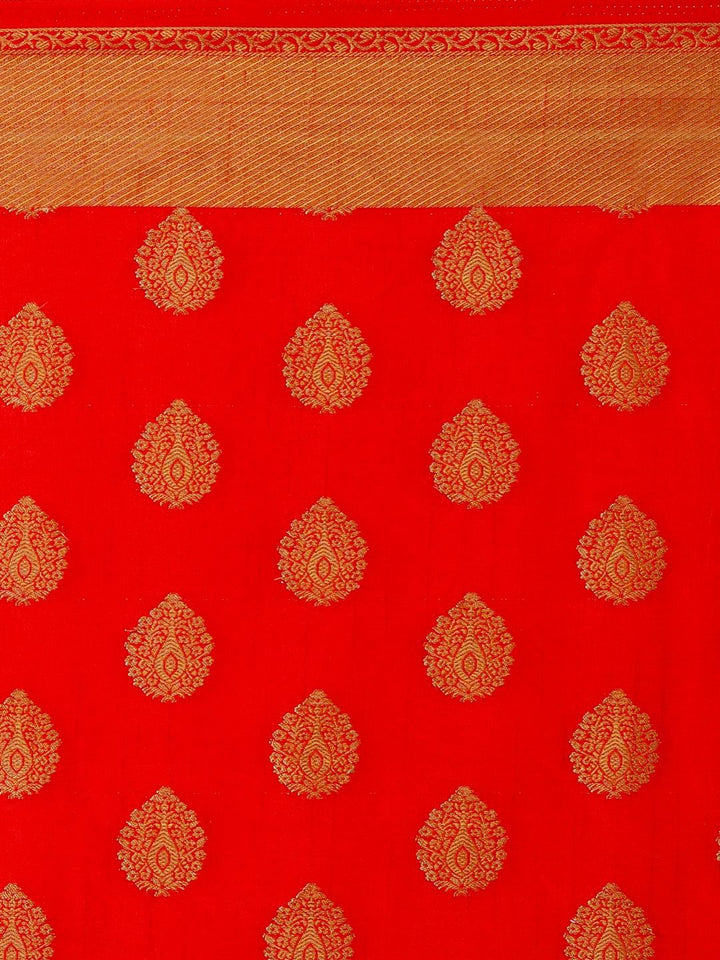 Saree mall Red Silk Blend Woven Design Kanjeevaram Saree