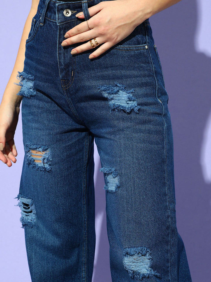 STREET 9 Women Blue Flared High-Rise Highly Distressed Light Fade Jeans
