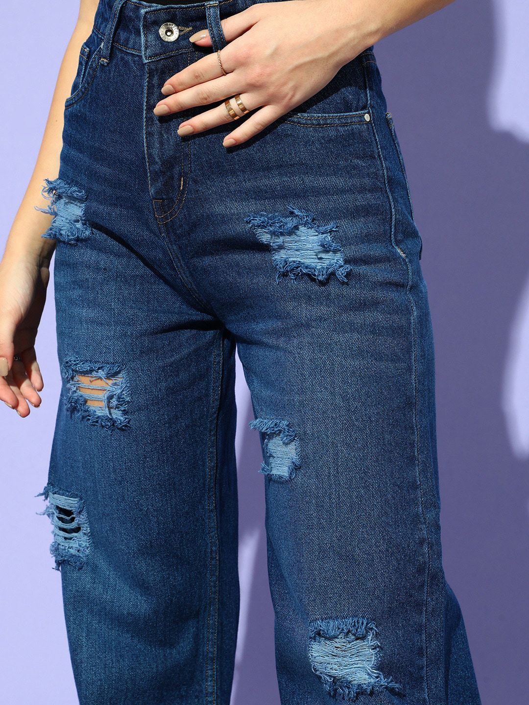 STREET 9 Women Blue Flared High-Rise Highly Distressed Light Fade Jeans