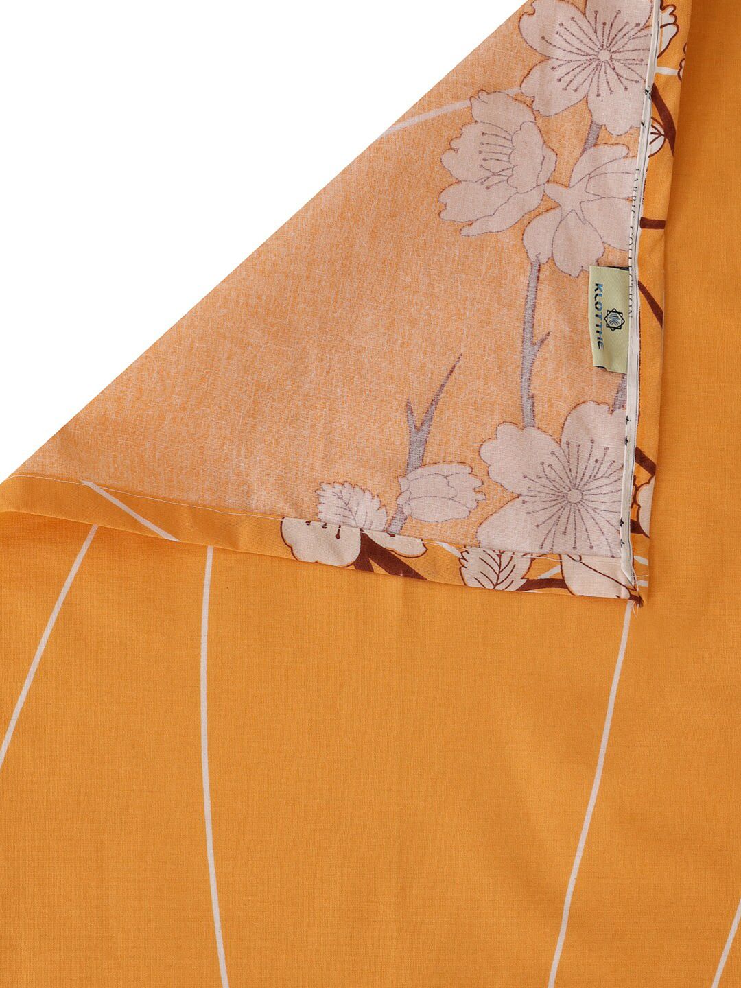 KLOTTHE Orange & White Floral-Printed 130GSM Pure-Cotton Double KIng Bedsheet Set
