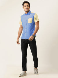 The Indian Garage Co Men Blue & Yellow Slim Fit Colourblocked Casual Shirt