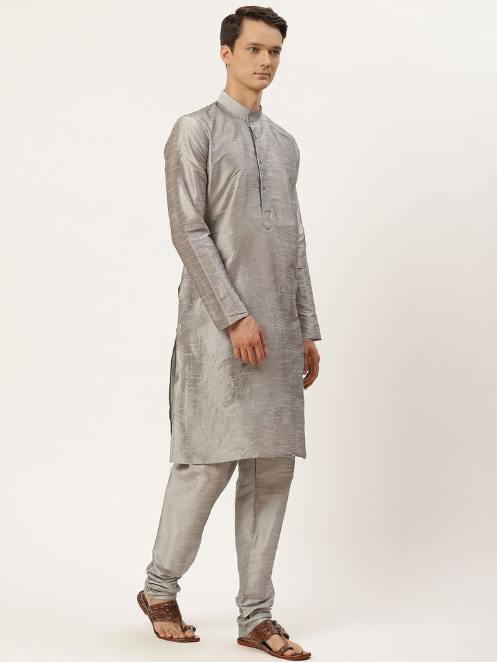 SOJANYA Men Red & Grey Ethnic Motifs Print Kurta & Churidar with Tailored Jacket
