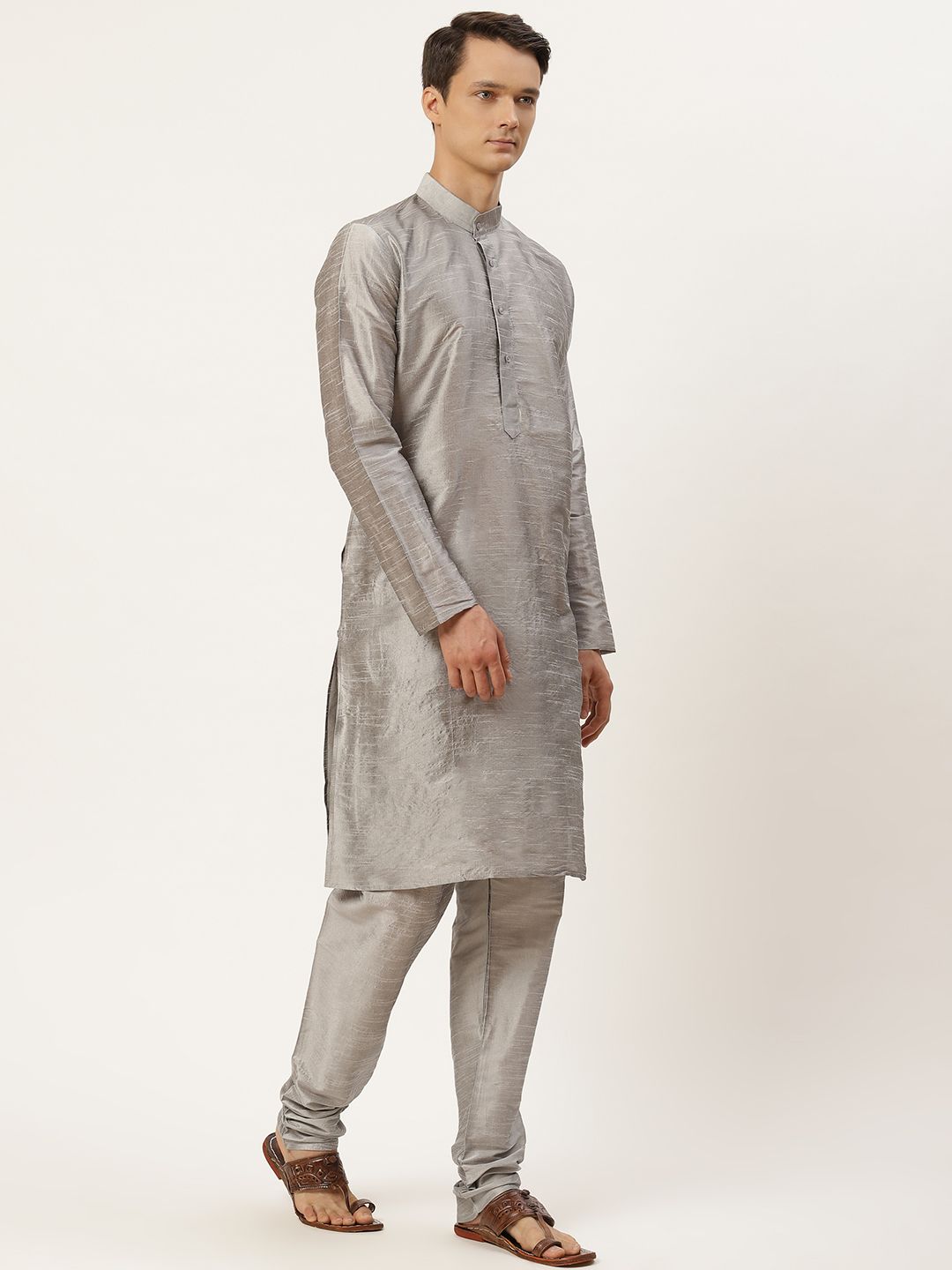 SOJANYA Men Red & Grey Ethnic Motifs Print Kurta & Churidar with Tailored Jacket