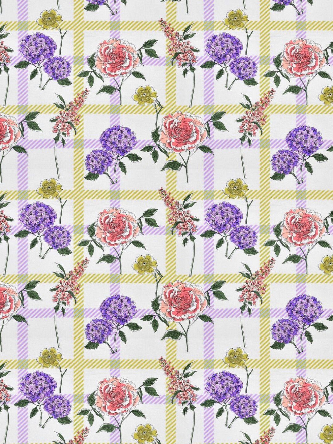 BOMBAY DYEING Florentine White Floral Pure Cotton 144TC Queen Bedsheet Set 2.28 m X 2.54 m