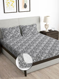 Story@home Black & White 180 TC Abstract Queen Fitted Bedsheet With 2 Pillow Covers