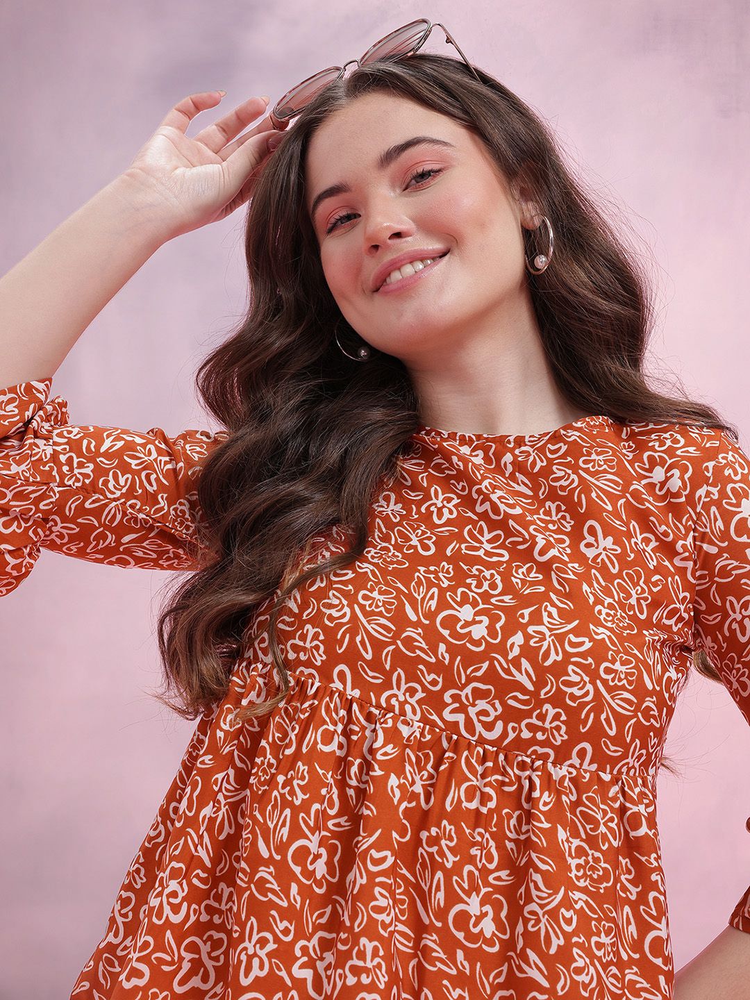 DressBerry Floral Print Bell Sleeve Empire Top