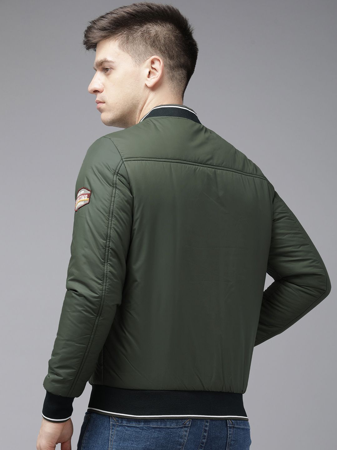 SPYKAR Solid Mandarin Collar Reversible Puffer Jacket