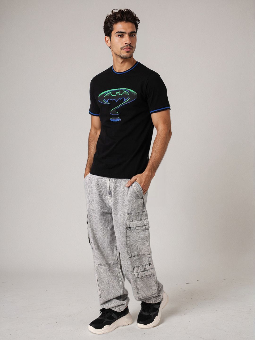 The Indian Garage Co Men Batman Graphic Printed Round Neck Pure Cotton Slim Fit T-shirt