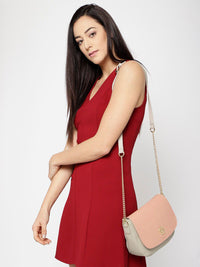 Lino Perros Peach-Coloured & Grey Colourblocked Sling Bag