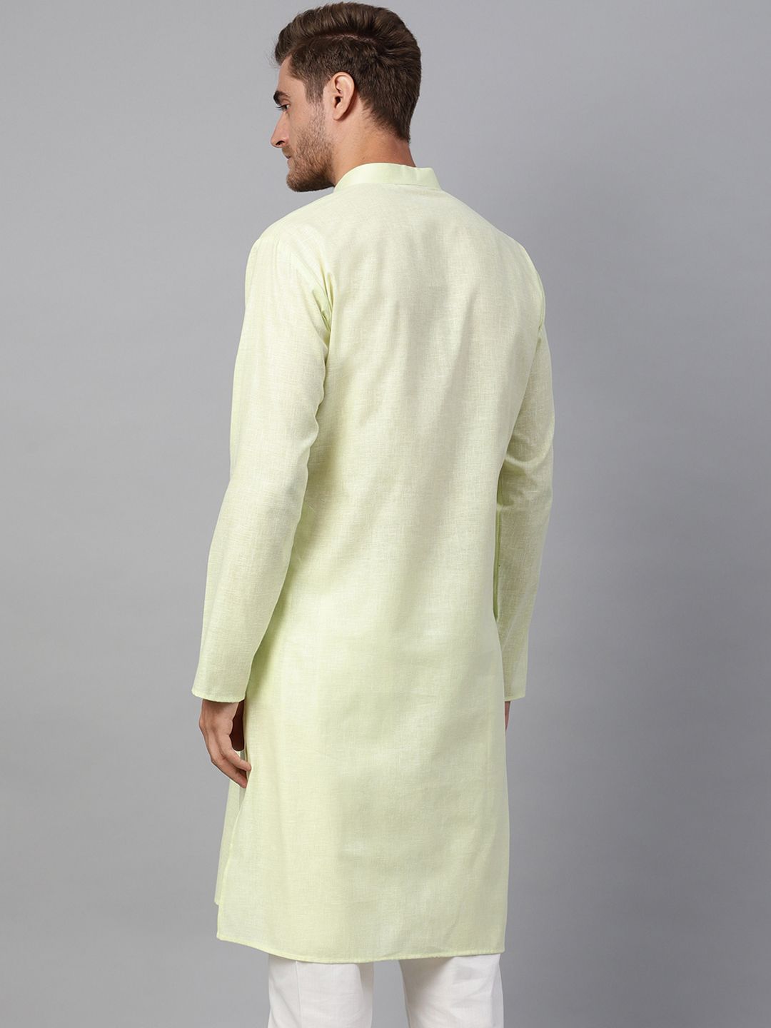 SOJANYA Men Lime Green Solid Straight Kurta