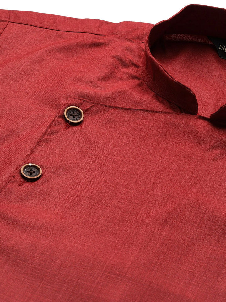 SOJANYA Lelaki Maroon Solid Angrakha Kurta Lurus