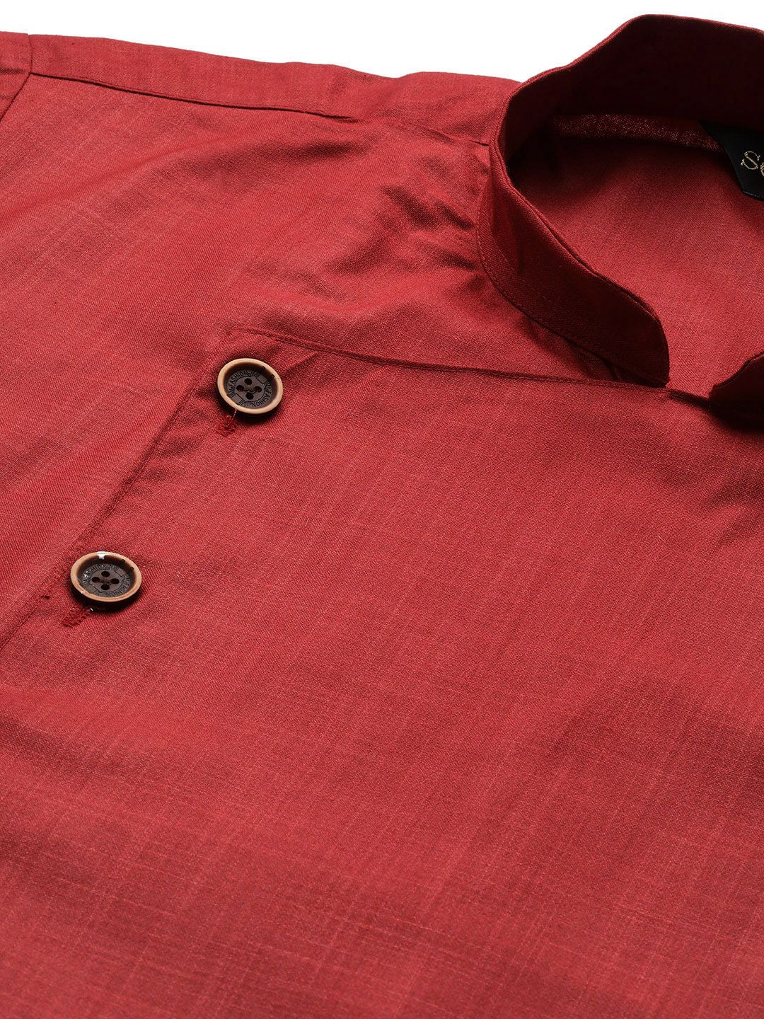 SOJANYA Lelaki Maroon Solid Angrakha Kurta Lurus
