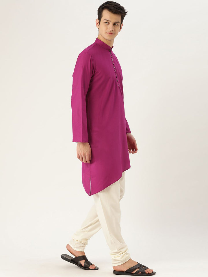 SOJANYA Lelaki Pink Solid Asymmetric Straight Kurta