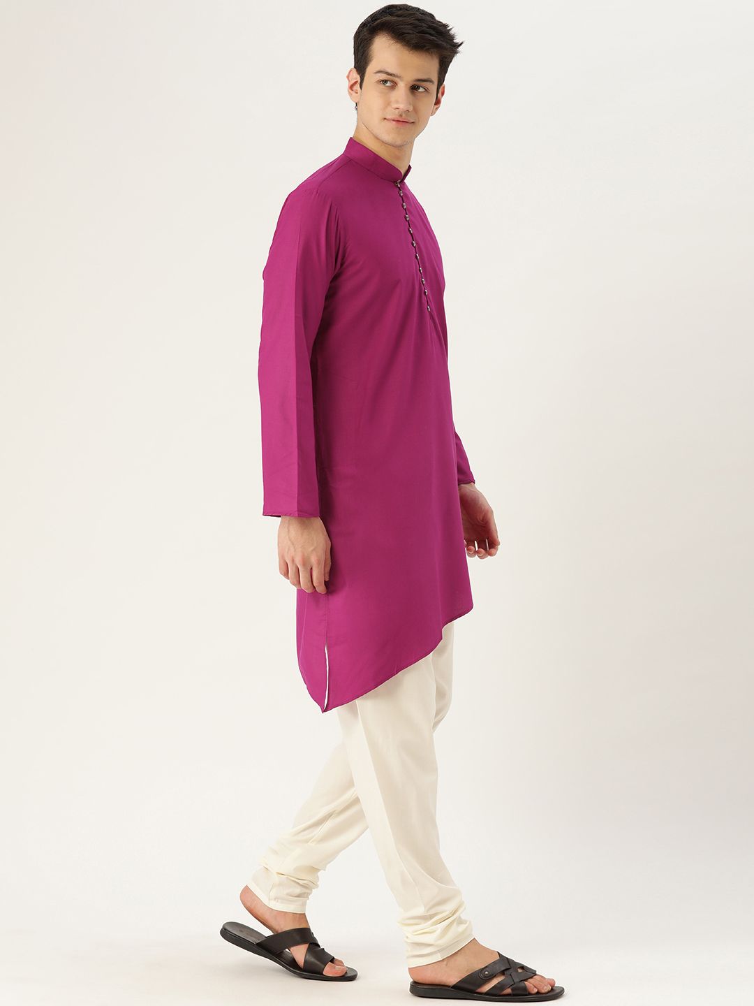 SOJANYA Lelaki Pink Solid Asymmetric Straight Kurta