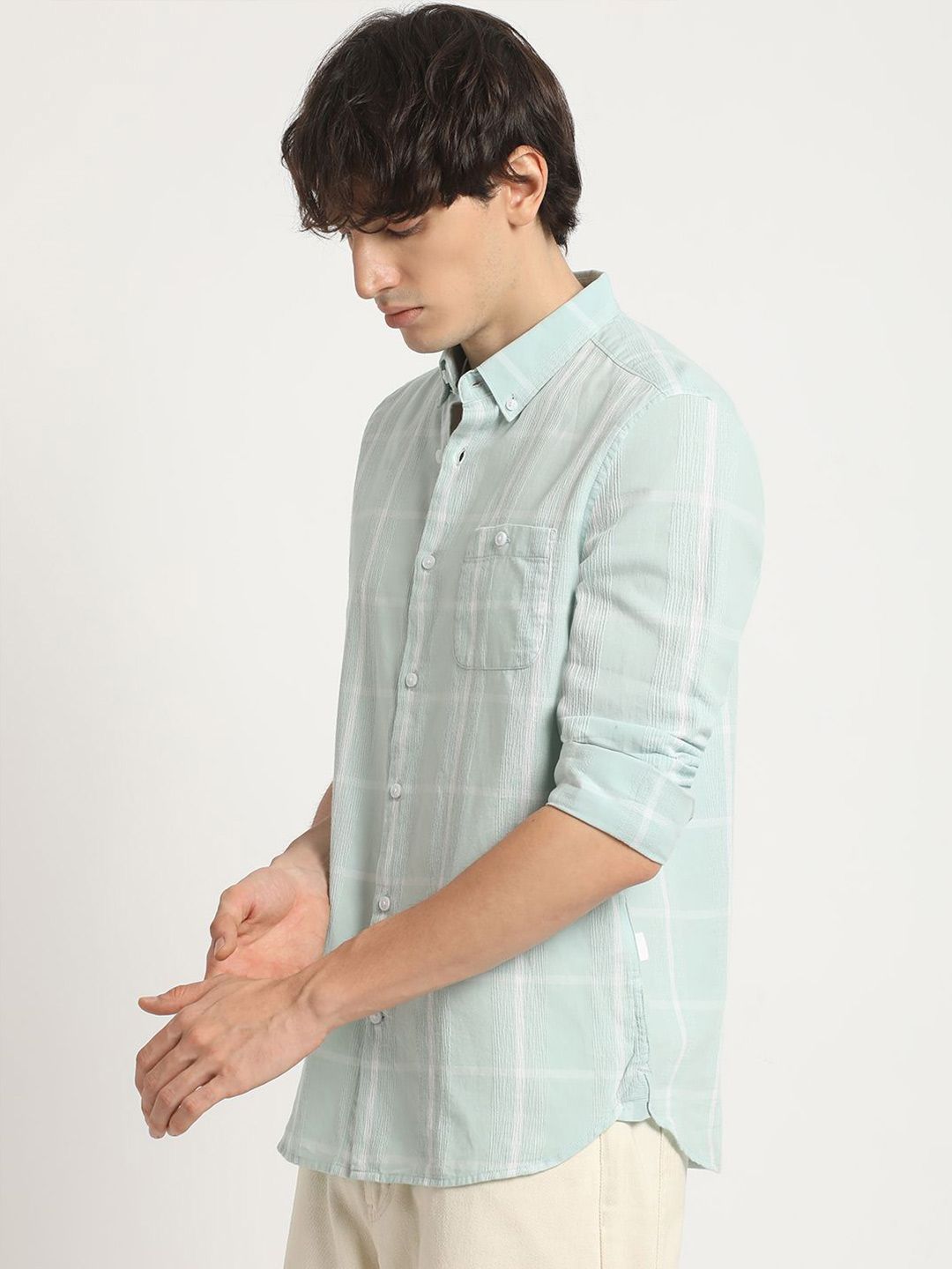 THE BEAR HOUSE Slim Fit Windowpane Checked Casual Shirt