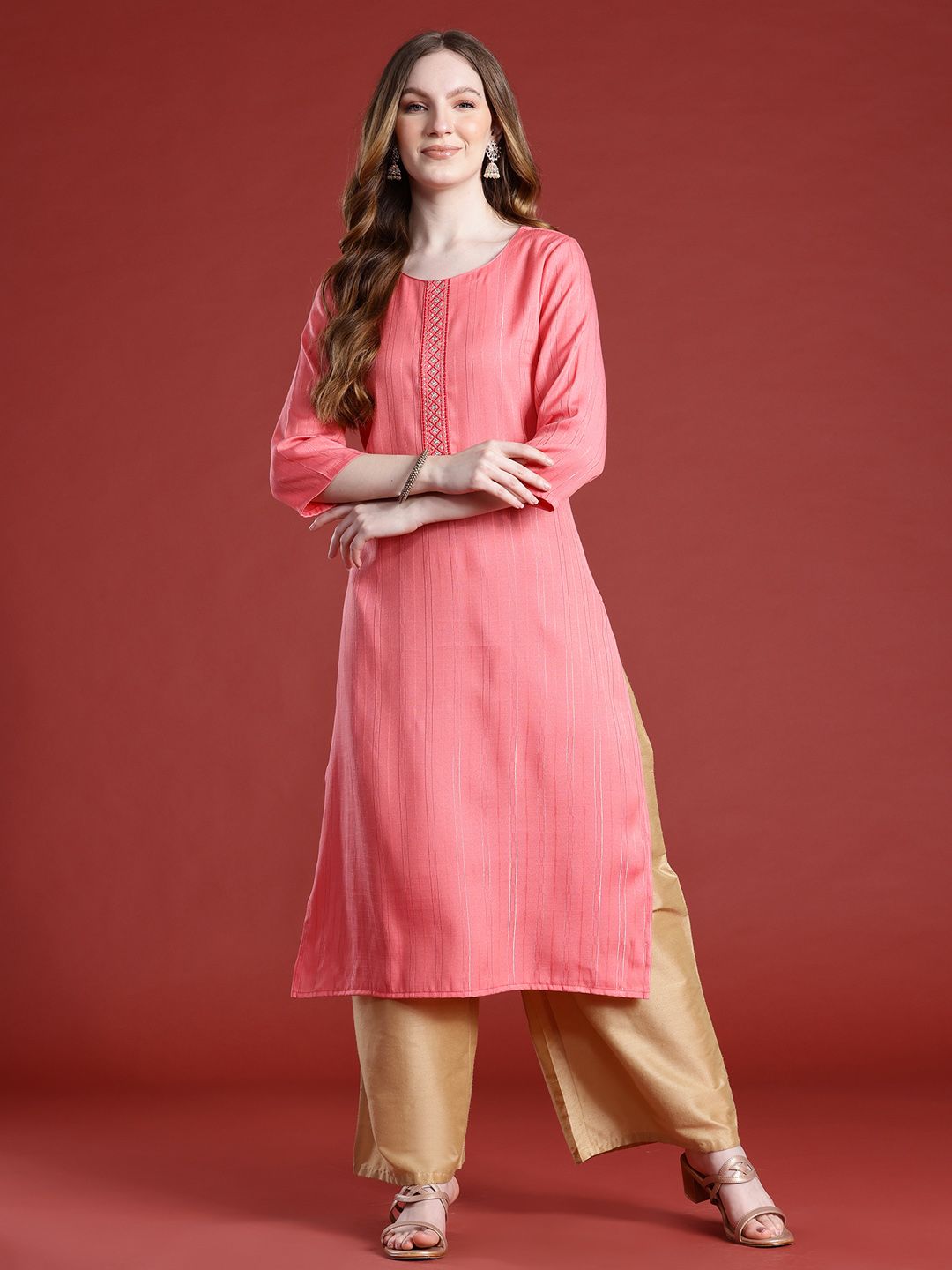 Anouk Geometric Yoke Design Thread Work Kurta