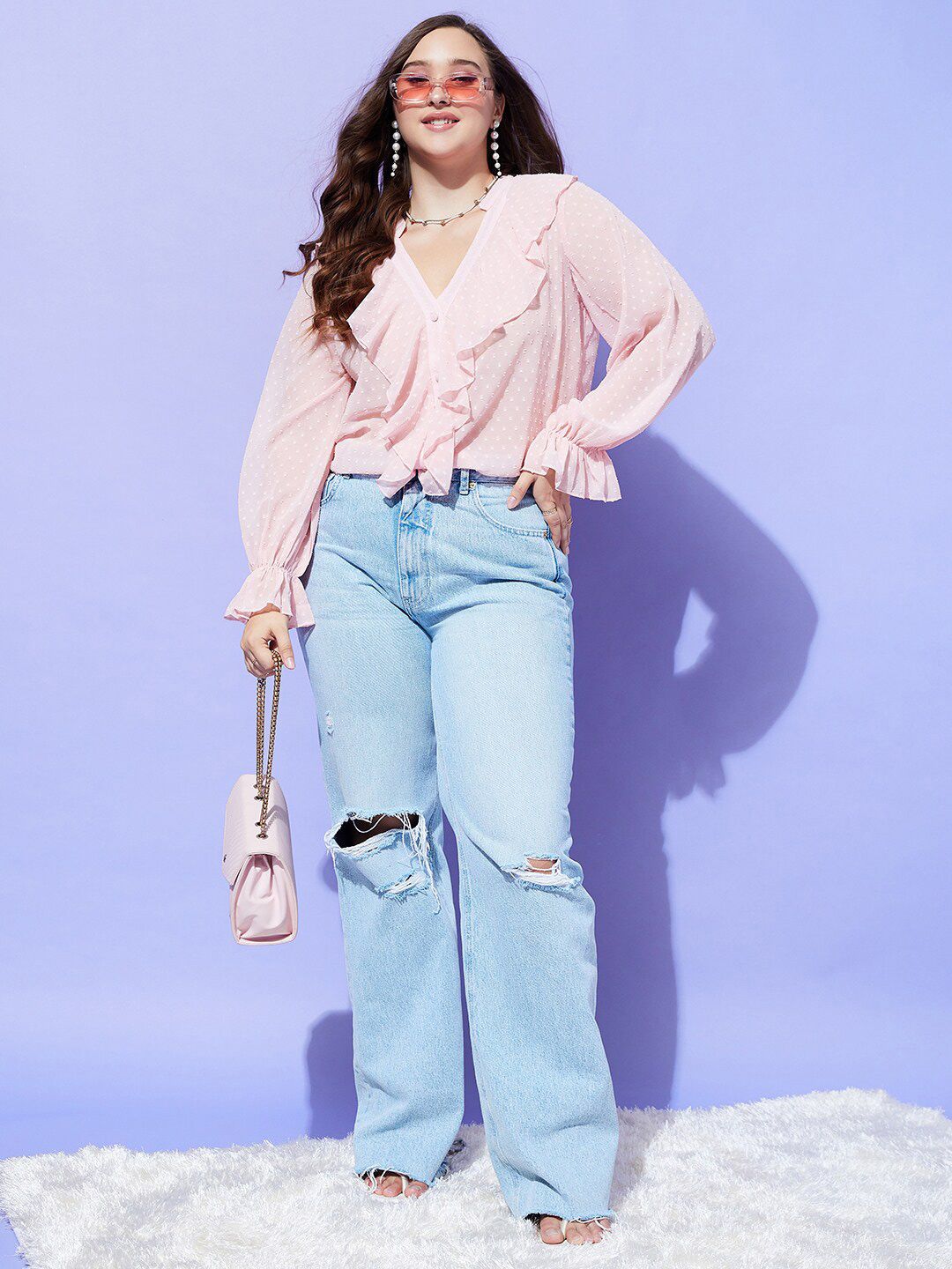 Berrylush Curve V-Neck Georgette Top