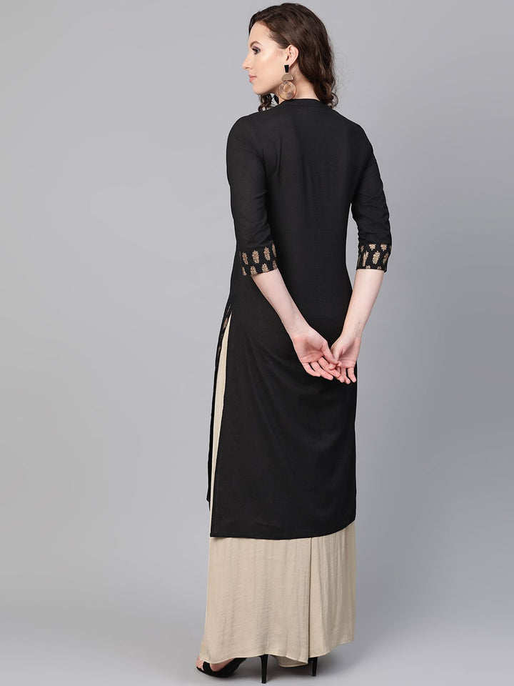 SOJANYA Women Black Solid Straight Kurta