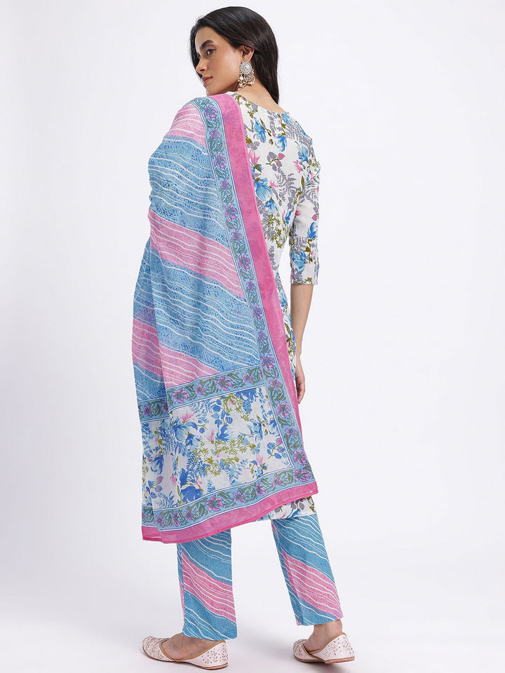 Anouk Floral Printed Pure Cotton Kurta with Trousers & Dupatta